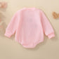Newborn Baby Girl Valentines Day Outfit Love Bubble Romper Waffle Knit Sweater Oversized Pullover Sweatshirt Tops (Pink-4,3-6 Mo