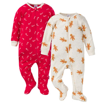 Gerber Baby Unisex 2-Pack 2-Way Zip Textured Sleep 'N Play, Gingerbread Man, Newborn