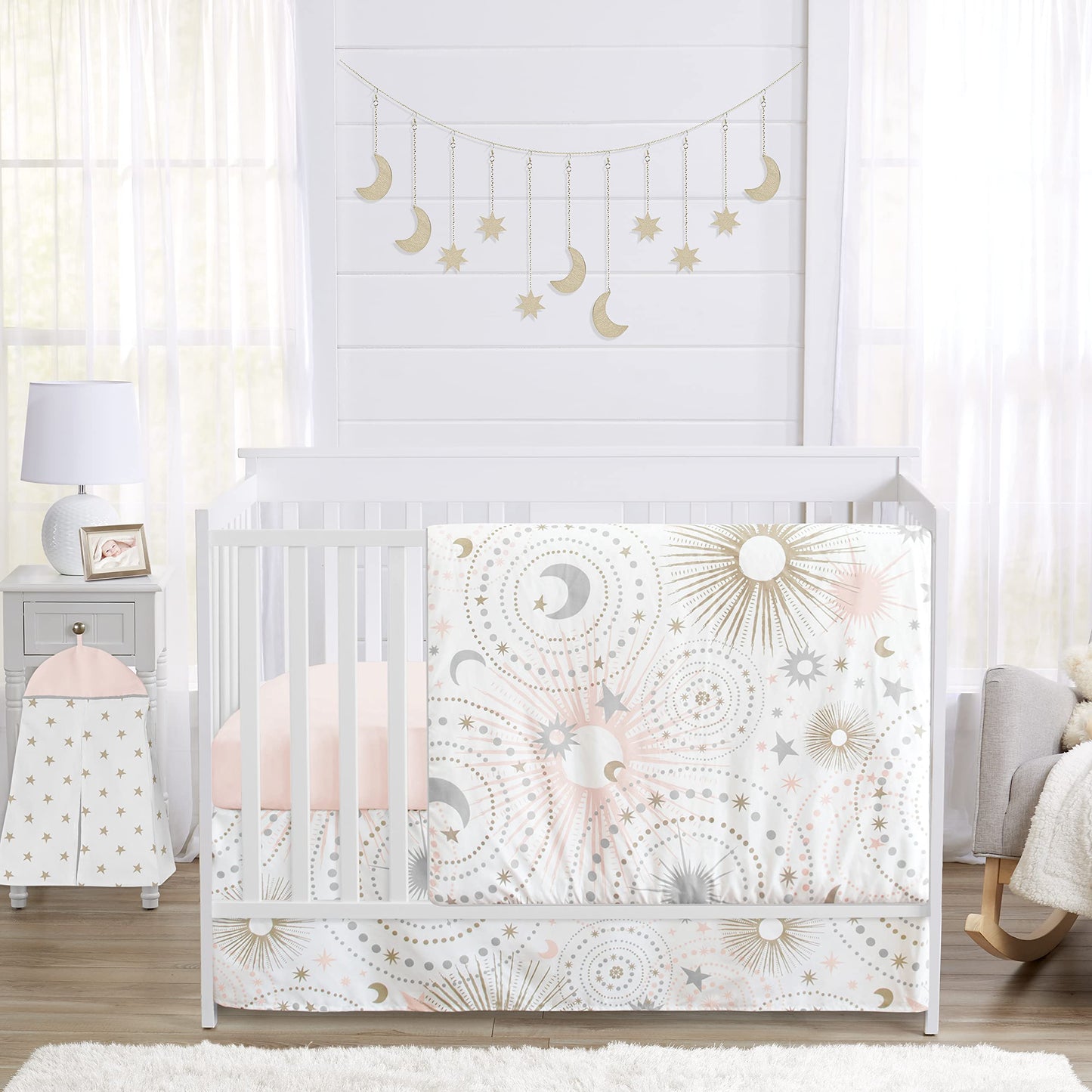 Sweet Jojo Designs Blush Pink, Gold And Grey Star And Moon Playmat Tummy Time Baby And Infant Play Mat For Celestial Collection