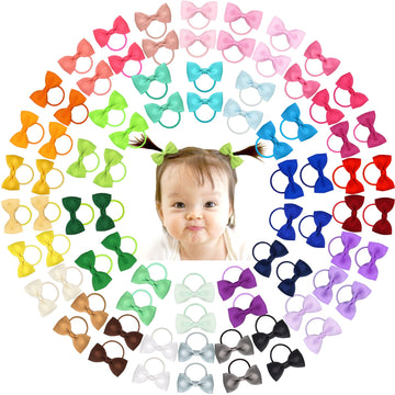80Pcs 2 Inches Baby Bows Hair Ties Mini Boutique Hair Bows Durable Elastic Rubber Ribbon Hair Band Accessories For Toddlers Infa