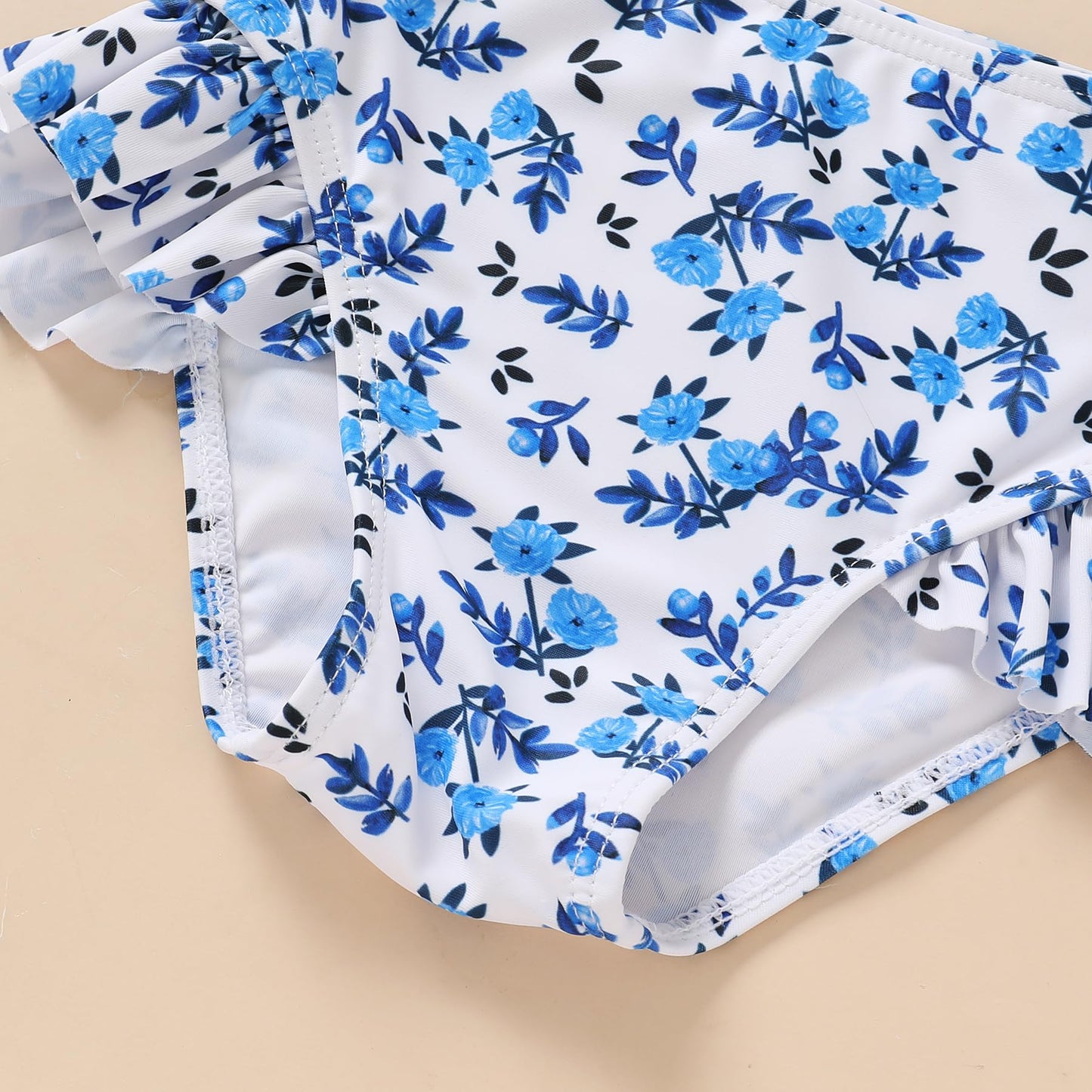 Younger Tree Toddler Girls Two Pieces Swimsuit Color Block Stripe Swimwear Summer Beach Bathing Suit (Blue#Flower 18-24 Months)