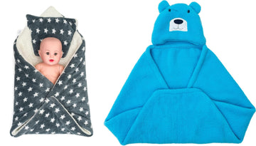 CTMKIDS Baby Wrap with Cushion Cap for Kids 74x84 cm  Grey & Baby Hooded Cum Wrap Blanket for Kids 92x66 cm  Firozi