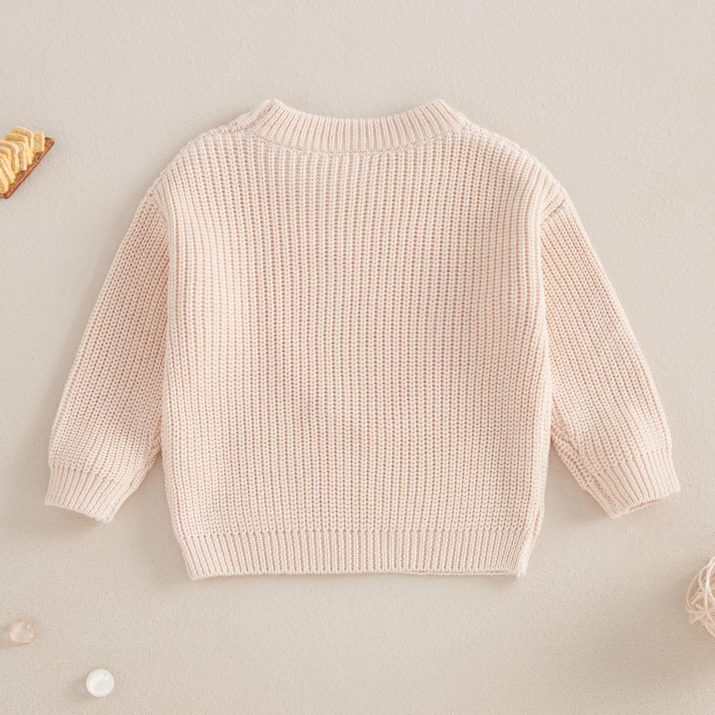 Nokpsedcb Baby Girl Cute Long Sleeve Heart Flowers Embroidery Oversized Sweater Toddler Valentine Outfit (Beige, 18-24 Months)