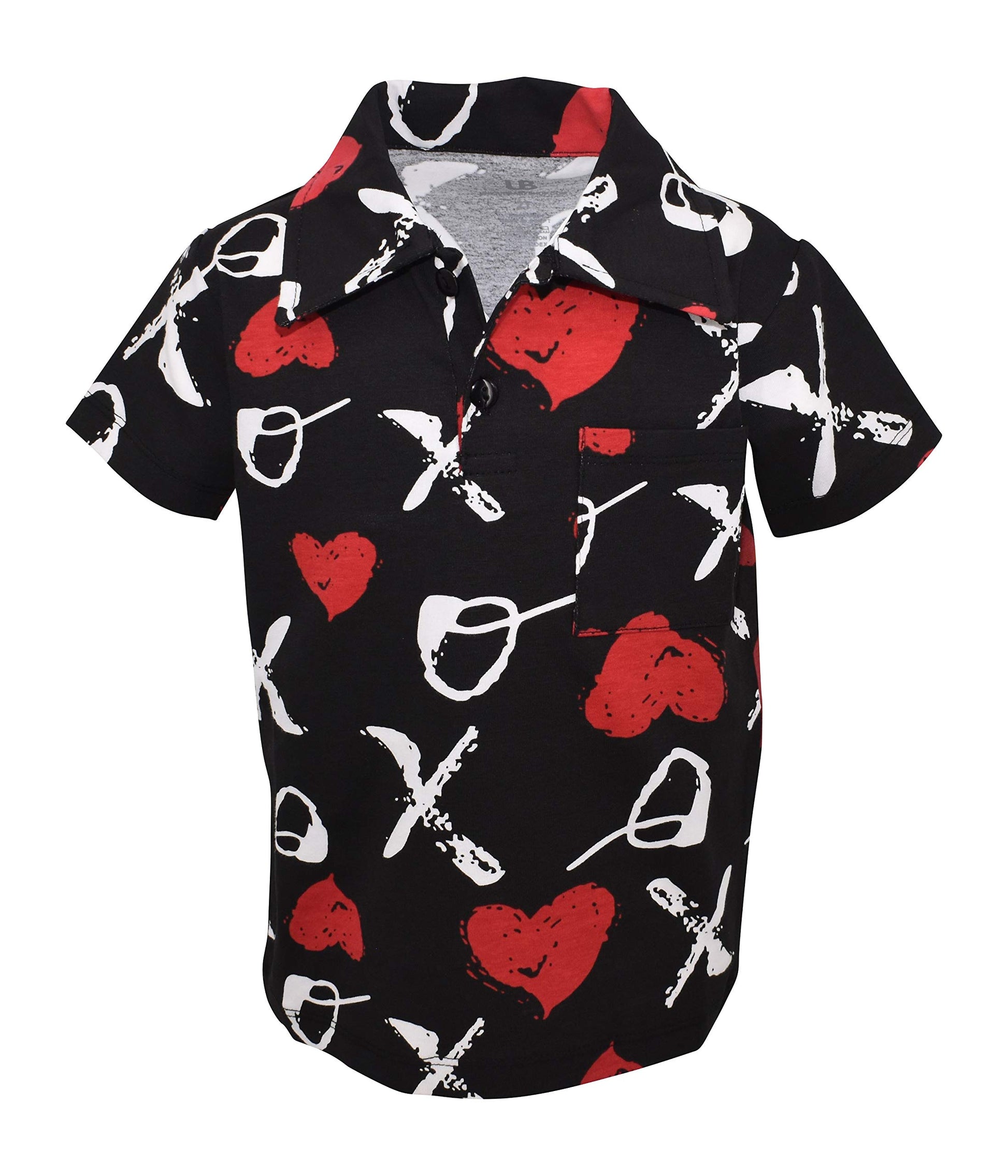 Unique Baby Boys Valentine'S Day Xox Print Polo Pullover Shirt (18M) Black