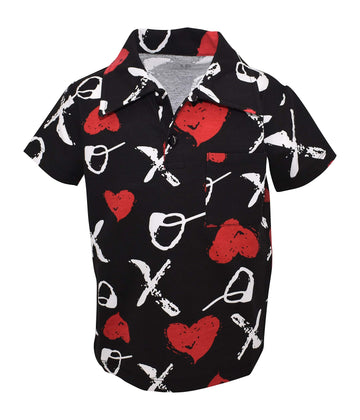 Unique Baby Boys Valentine'S Day Xox Print Polo Pullover Shirt (9) Black