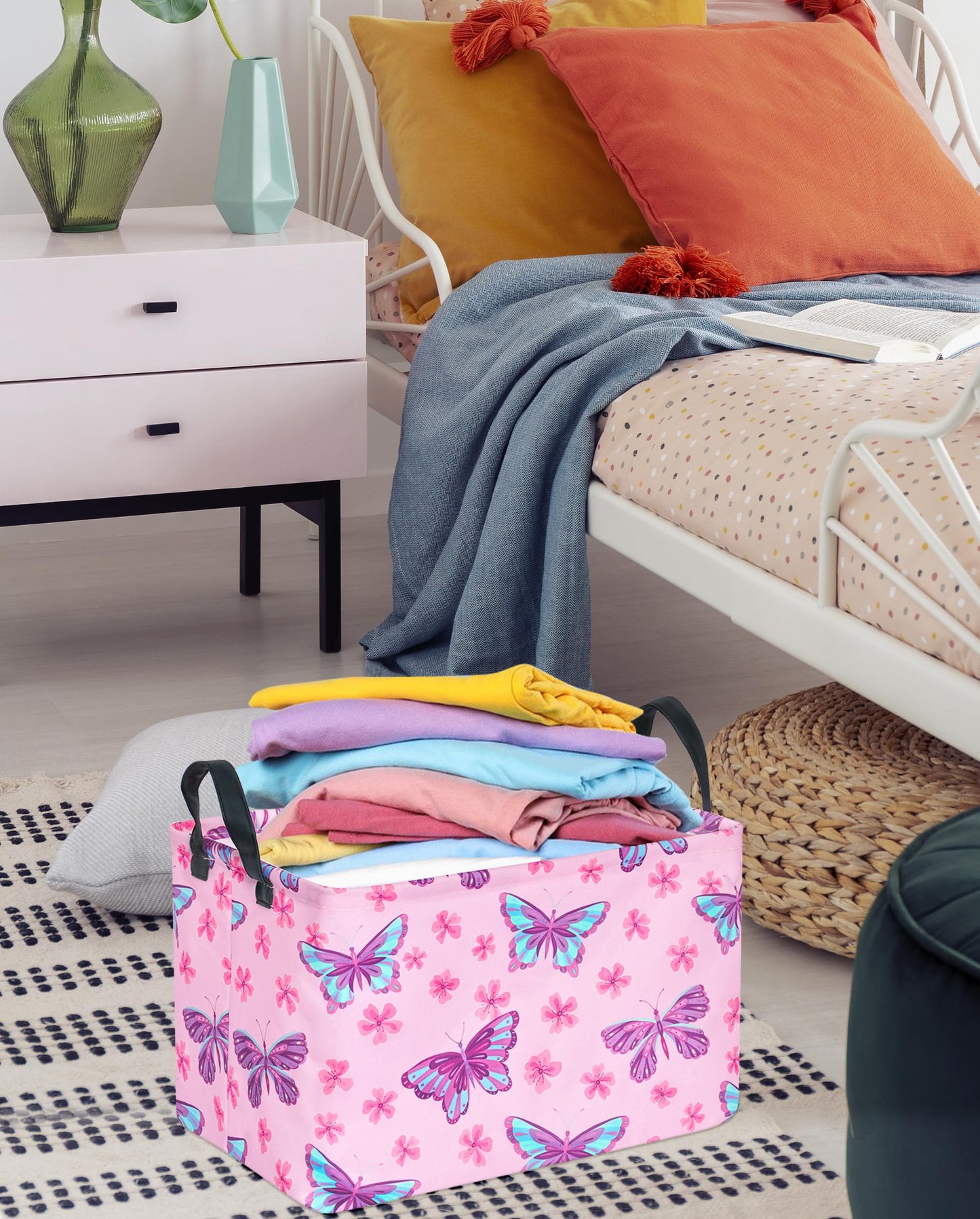 Huayee Rectangle Girls Gift Storage Bin Baby Laundry Hamper Fabric Organization Basket Toy Box Nursery Hamper For Clothes Toys W