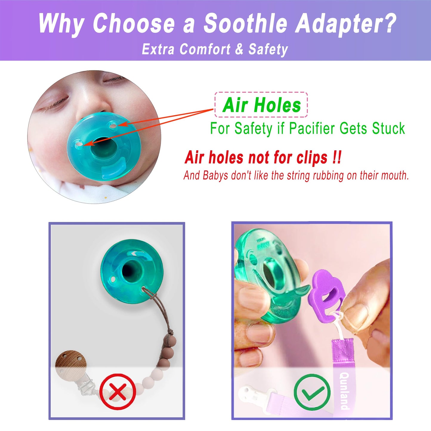 5 Pack Silicone Pacifier Clip Adapter Ring For Philips Avent Soothie, 100% Food-Grade Silicone Binky Clips Holder Adapter Rings