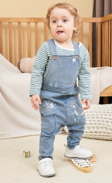 Lvyinli Cute Baby Boy Clothes Suit Toddler Boys' Striped Long Sleeve T-Shirt+Denim Overalls Jumpsuit Pants Outfits Sets (9-15 Mo