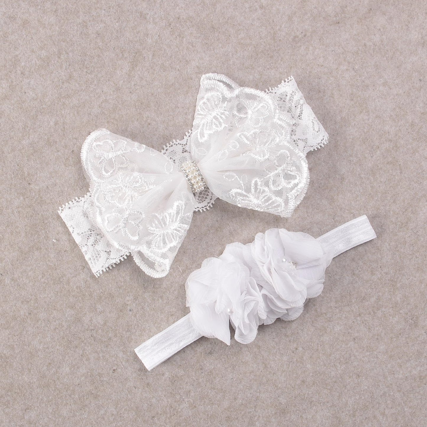 Nishine 2 Pack Baptism White Newborn Bowknot Headbands Baby Christening Hair Bows Headwrap Toddler Hairband (Circle Button)