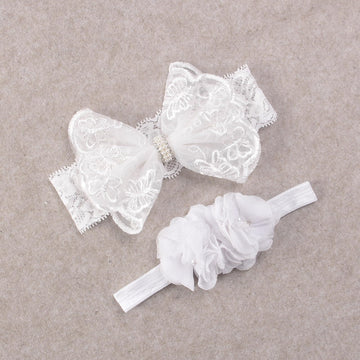 Nishine 2 Pack Baptism White Newborn Bowknot Headbands Baby Christening Hair Bows Headwrap Toddler Hairband (Circle Button)