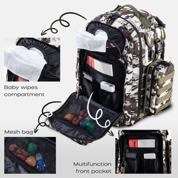 Dad Diaper Bag, Mens Diaper Bag Backpack With Diaper Changing Mat, Military Diaper Backpack With Molle Webbing, Waterproof Pouch
