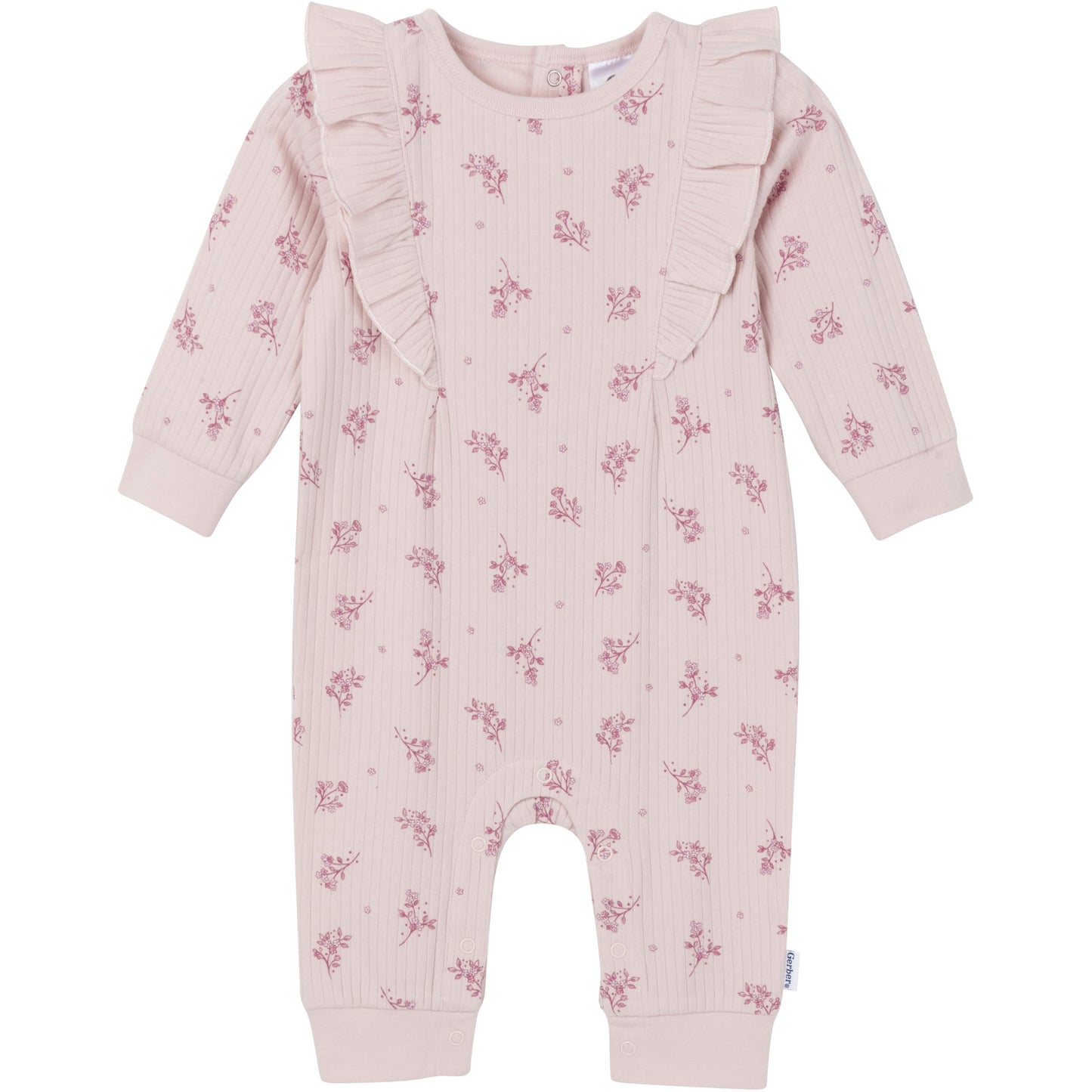 Gerber Baby Girls' Ruffle-Edge Romper, Tossed Flowers, 0-3 Months