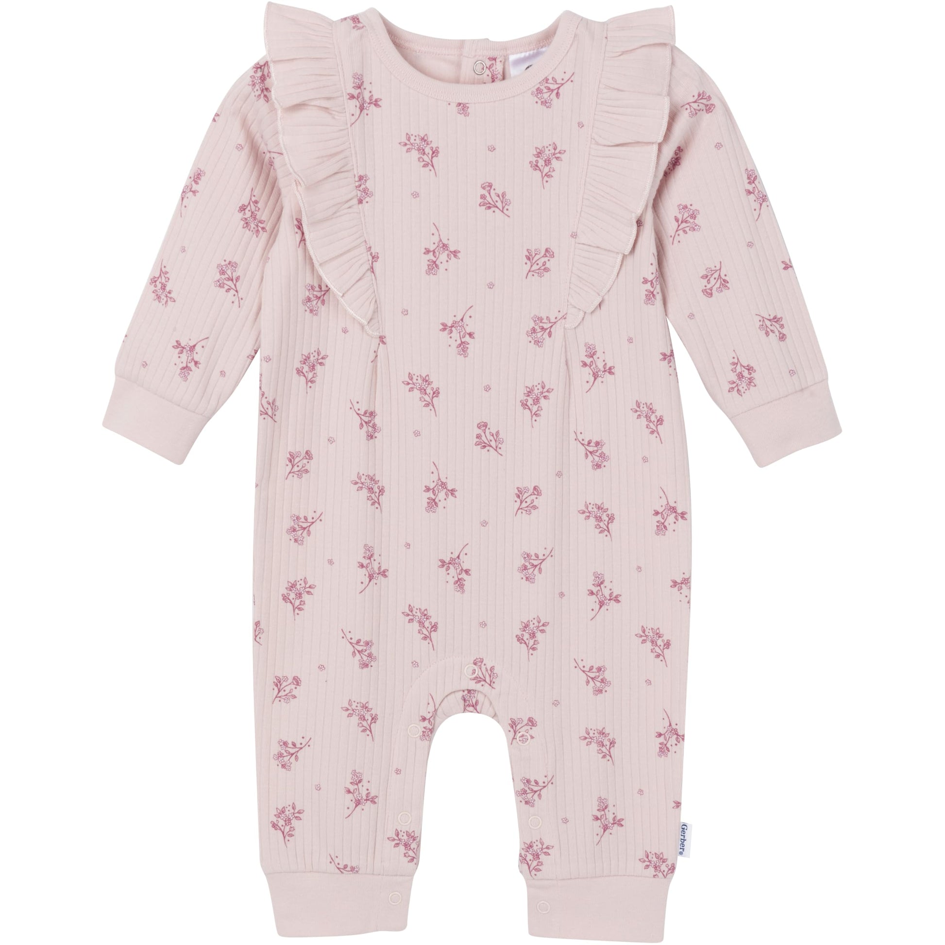 Gerber Baby Girls' Ruffle-Edge Romper, Tossed Flowers, 0-3 Months