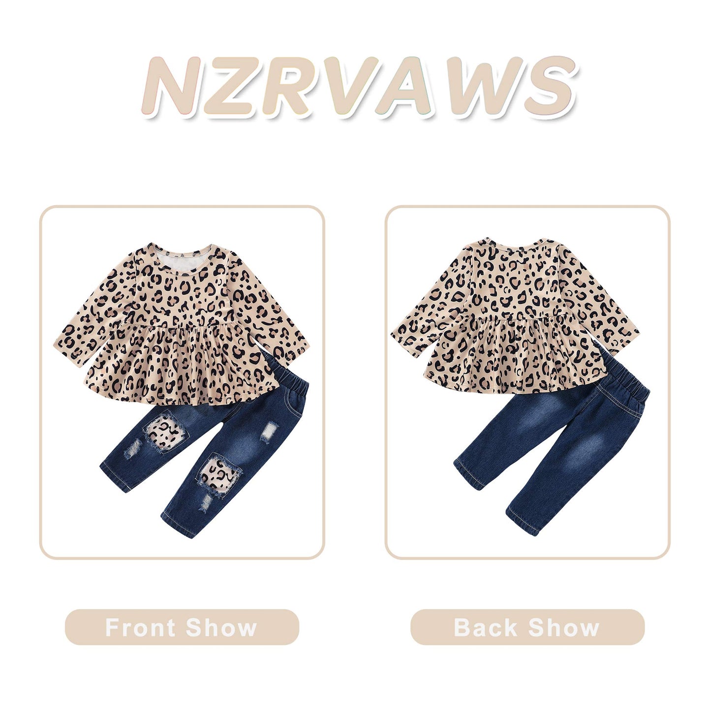 Nzrvaws 12 Months Girls Clothes Toddler 18 Months Baby Outfit Leopard T Shirt Tops Denim Ripped Jeans Long Pant Infant 2Pc Cloth