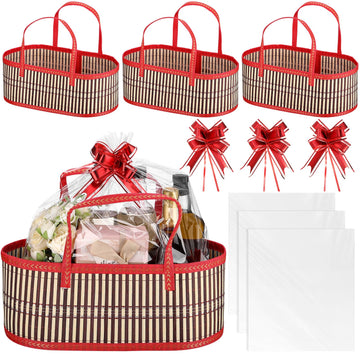 Reallnaive Baskets For Gifts Empty Large Woven Bamboo Basket For Valentine Baby Shower Birthday Party Empty Gift 15.75 X 7.87 X
