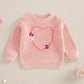 Nokpsedcb Baby Girl Cute Long Sleeve Heart Flowers Embroidery Oversized Sweater Toddler Valentine Outfit (Pink, 18-24 Months)