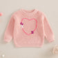 Nokpsedcb Baby Girl Cute Long Sleeve Heart Flowers Embroidery Oversized Sweater Toddler Valentine Outfit (Pink, 6-9 Months)