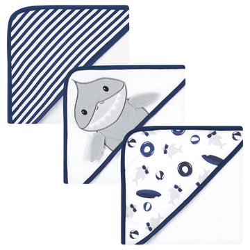 Hudson Baby Unisex Baby Cotton Rich Hooded Towels, Gray Shark, One Size