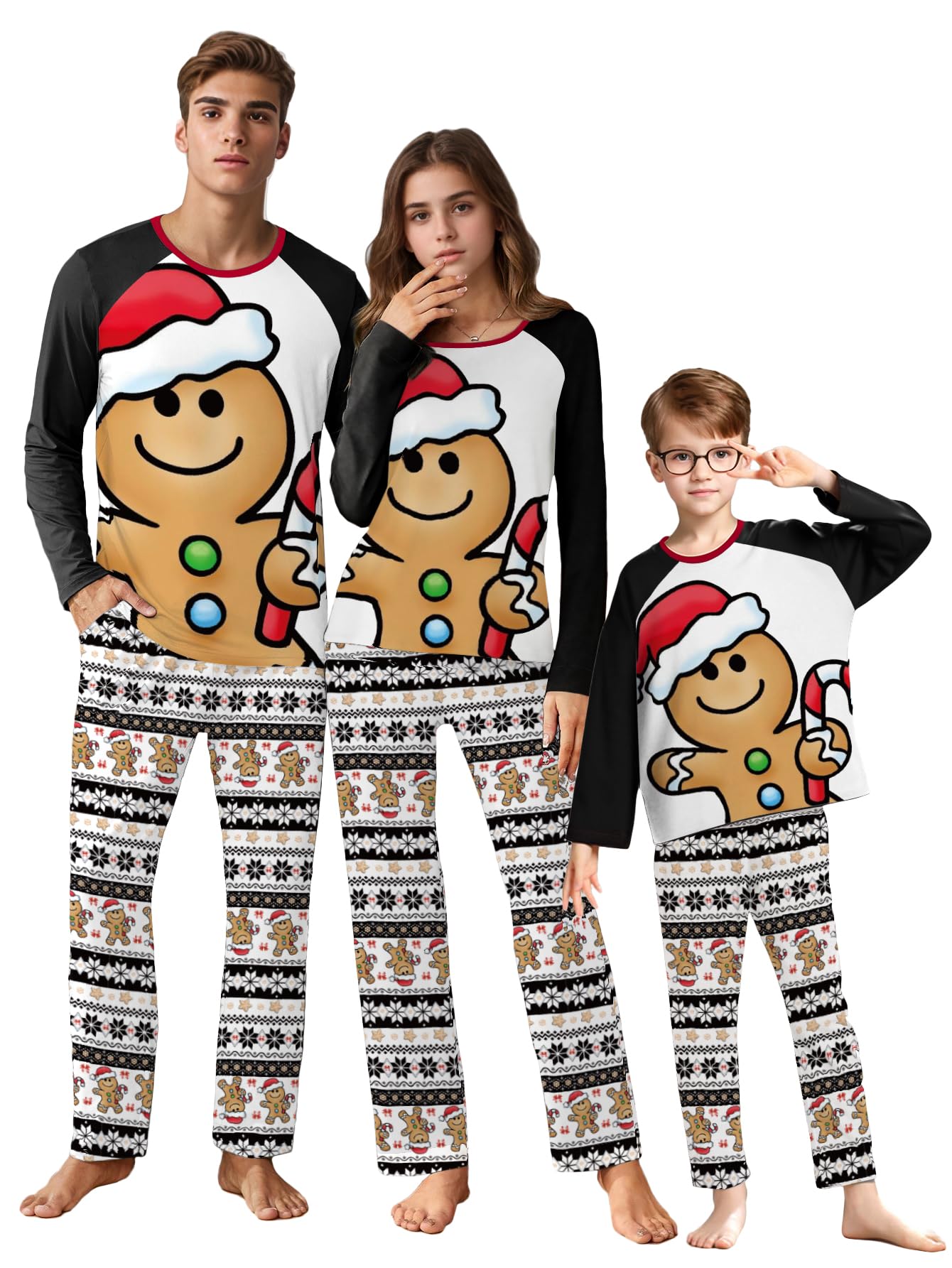 Iffei Matching Family Pajamas Sets Christmas Pj'S Gingerbread Print Top And Bottom Sleepwear Jammies With Pockets Black White 9-