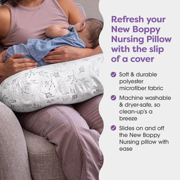 Boppy Nursing Pillow Cover, Gray Gentle Leaves, Single Cover, Easy-On Slipcover With Extra Soft 100% Polyester Microfiber Fabric