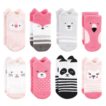 Hudson Baby Unisex Baby Cotton Rich Newborn And Terry Socks, Pink Animals, 0-6 Months