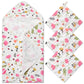 Zainpe 4Pcs Muslin Baby Hooded Towel & Washcloth Set Pink Flowers Pattern Soft Absorbent Cotton Bath Hood Towels for Newborn Tod