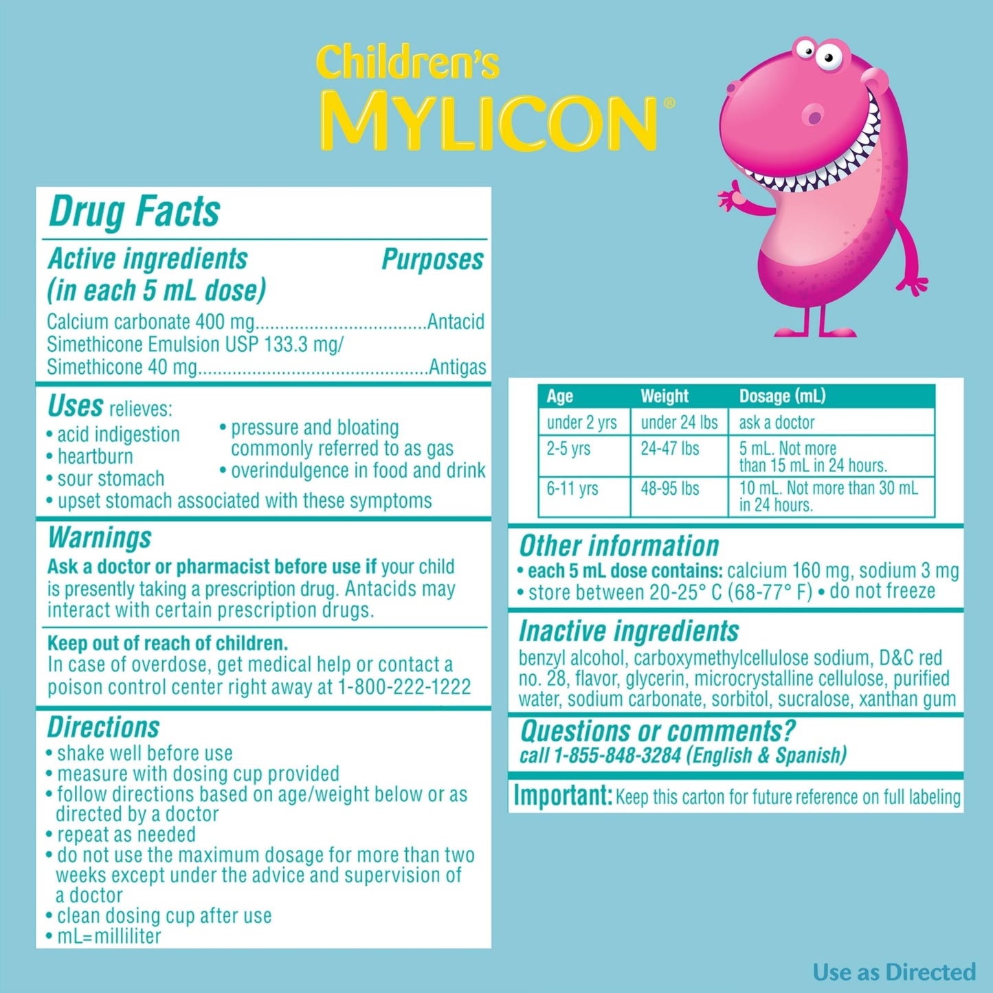 Childrens Mylicon All-in-One Tummy Relief Liquid For Indigestion for Kids, Bubble Gum Flavor, 4oz
