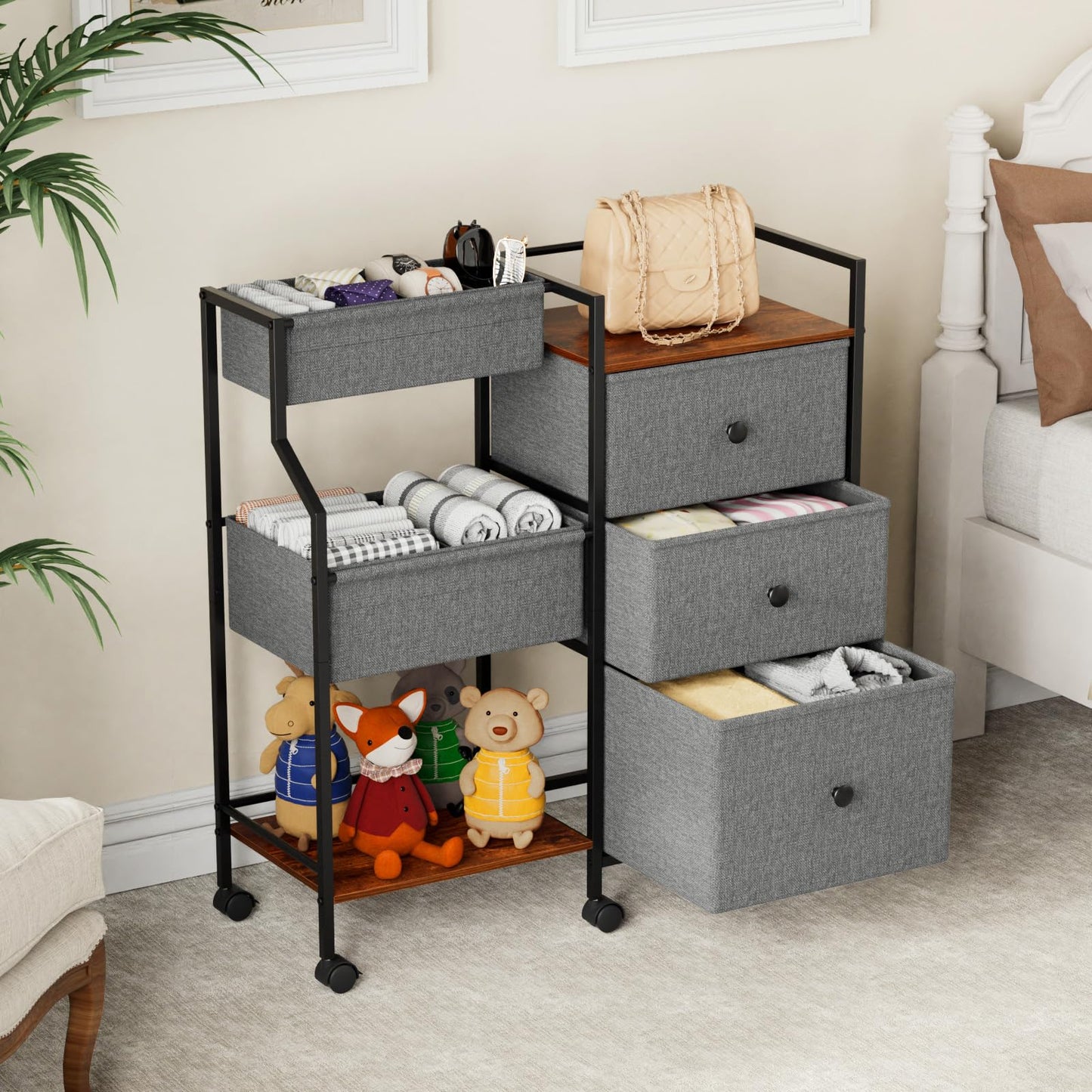 Modanais Baby Diaper Caddy Organizer And Storage - 3 Tier Rolling Cart With Dividers And Drawers, Easy To Assemble, Mobile Utili
