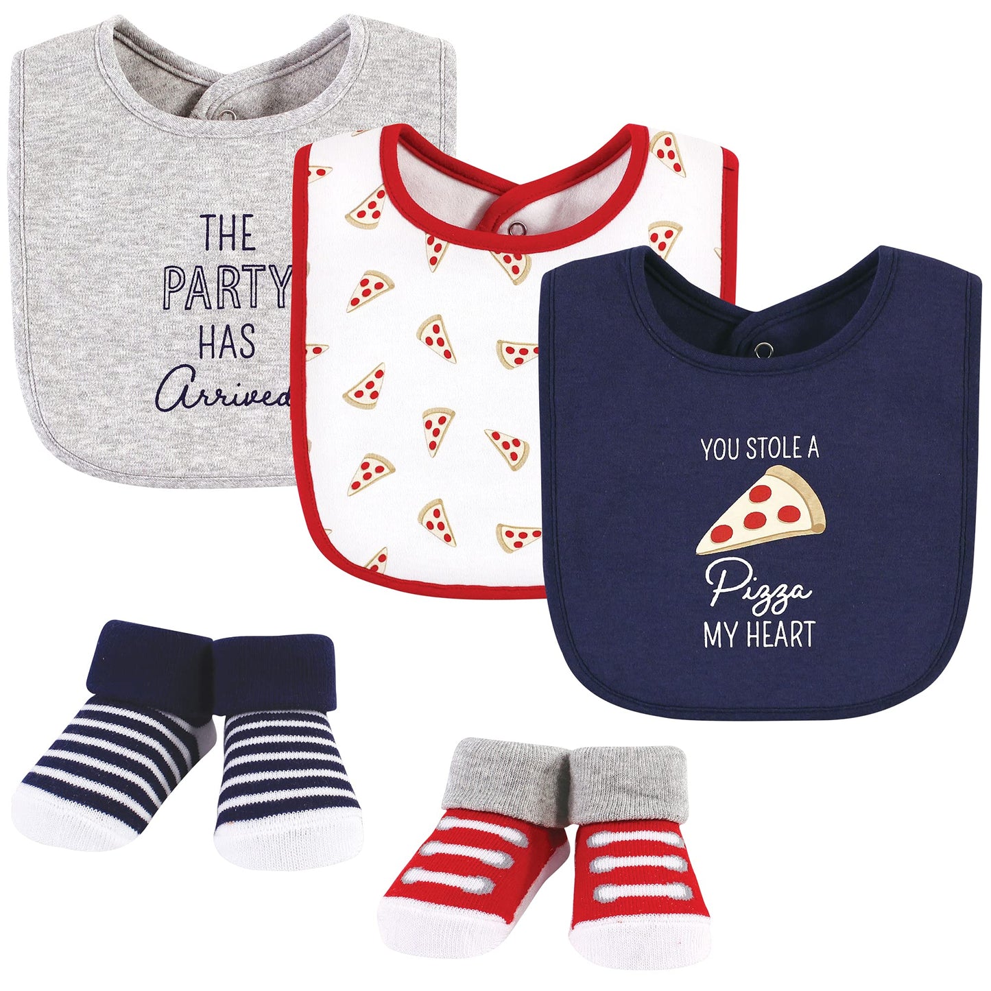 Hudson Baby Unisex Baby Cotton Bib And Sock Set, Pizza, One Size
