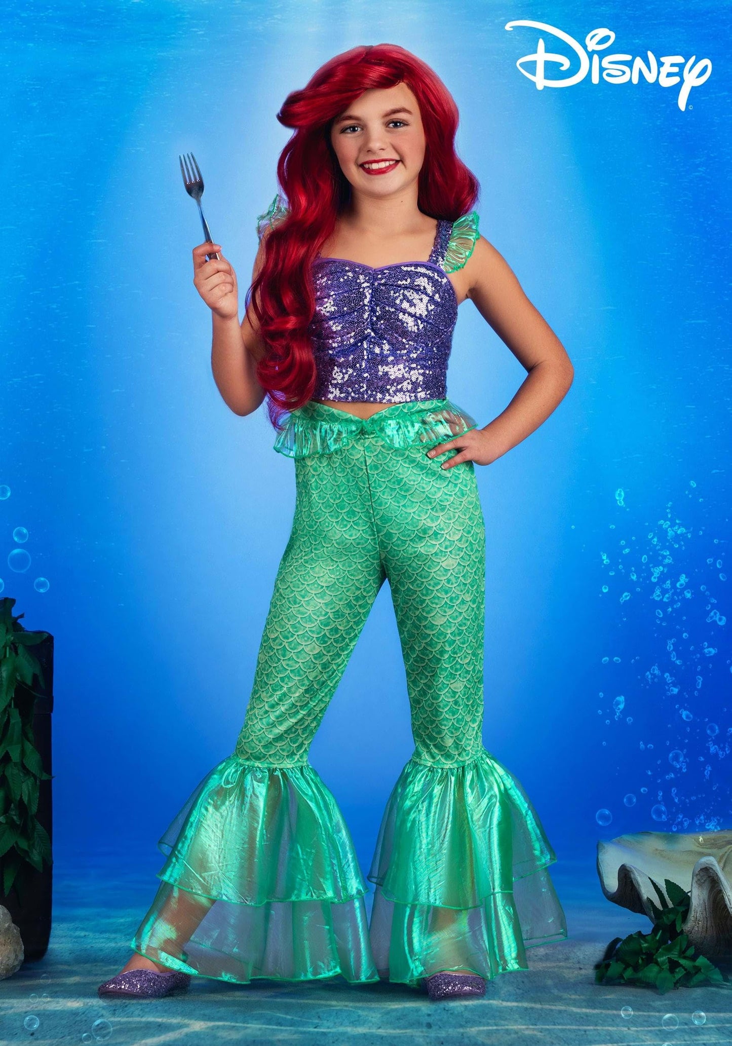 Fun Costumes Disney The Little Mermaid Ariel 2-Piece Set For Girls | Kids Sequin Pattern Halloween Party Outfit M
