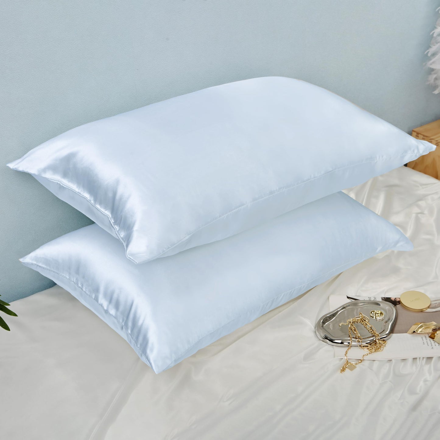 Toddler Pillow Cover Satin 2 Pack Travel Pillow Case Cover Breathable Silky Soft Small Pillow Cases Baby Blue 14X20 Pillowcase E