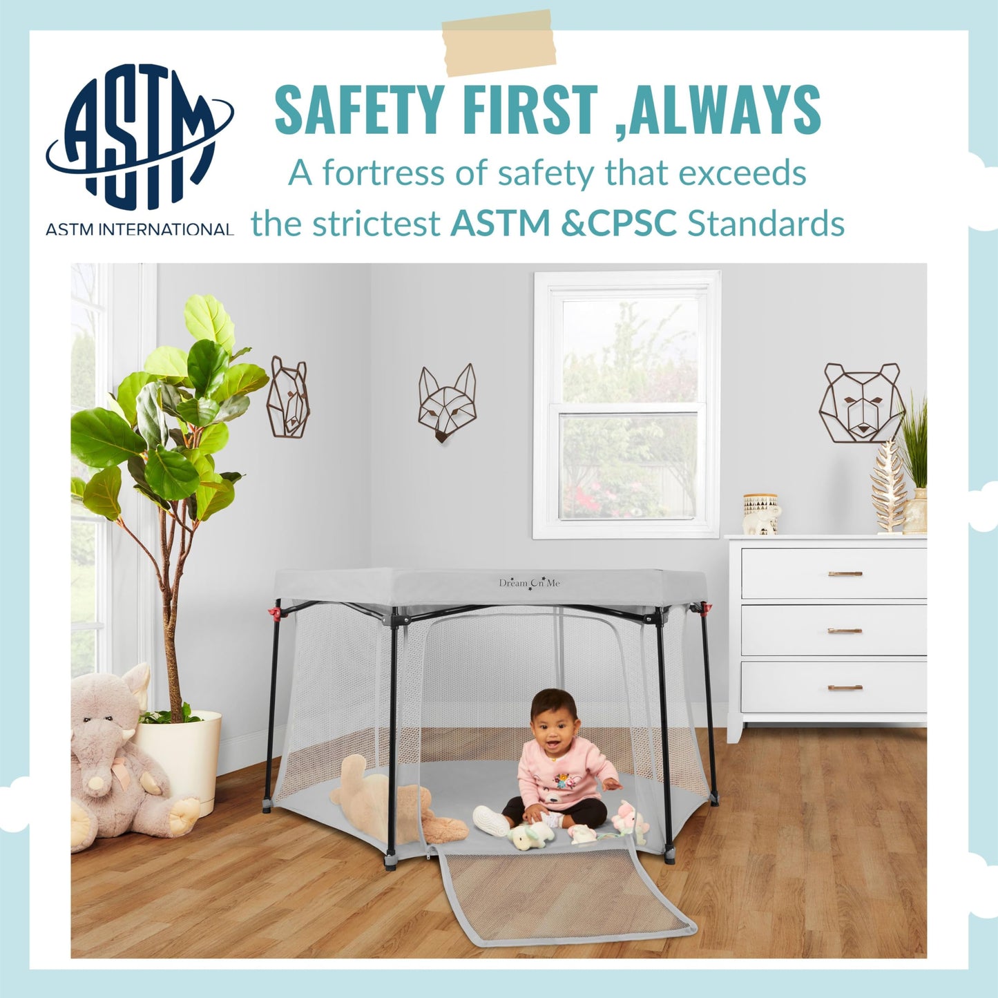 Dream On Me Onyx Playpen In Grey, Baby Playpen, Portable And Lightweight, Playpen For Babies And Toddler - Comes With A Comforta