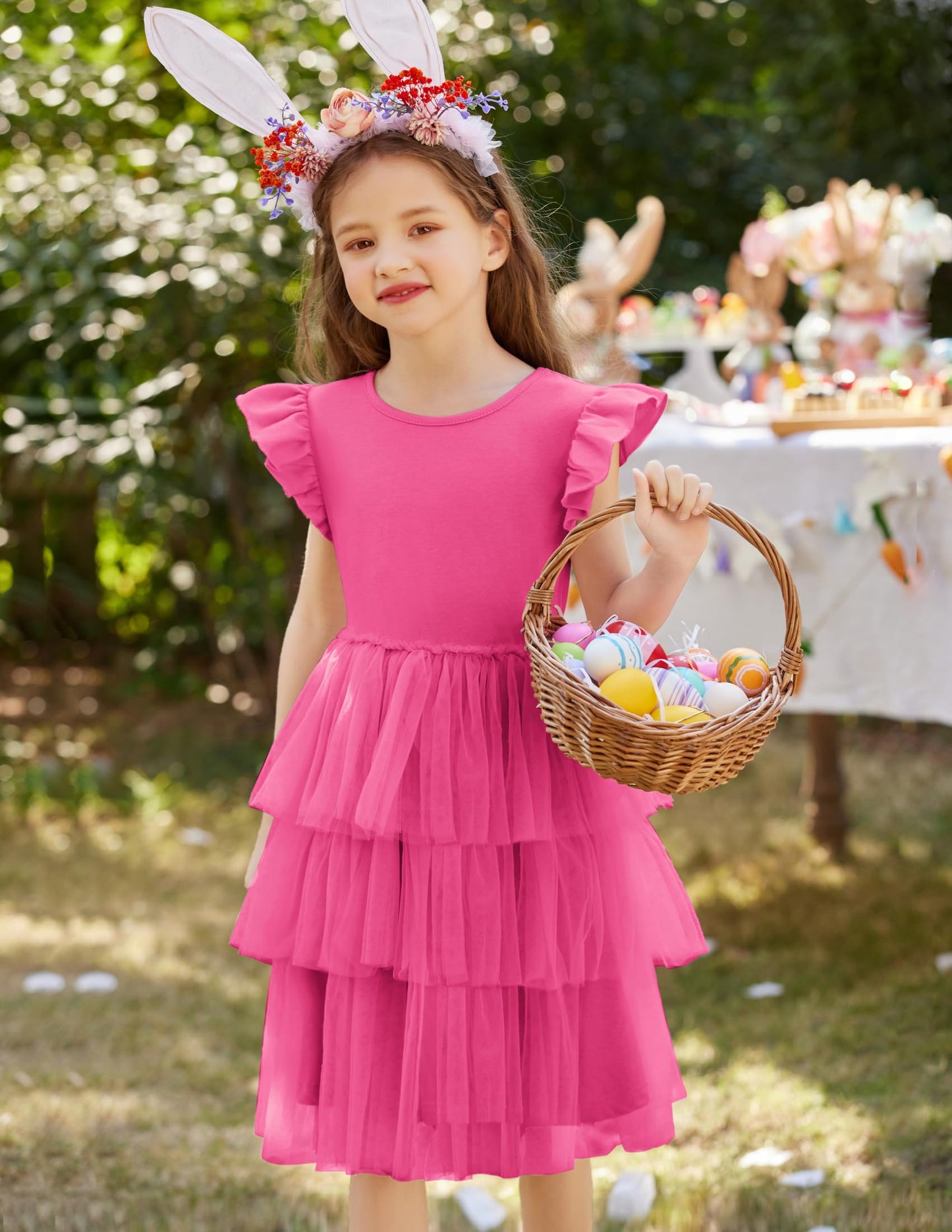 Arshiner Girl Dresses Toddler Ruffle Tutu Dress Cute Hot Pink Valentine Christmas Birthday Party Sundress 6-7 Years