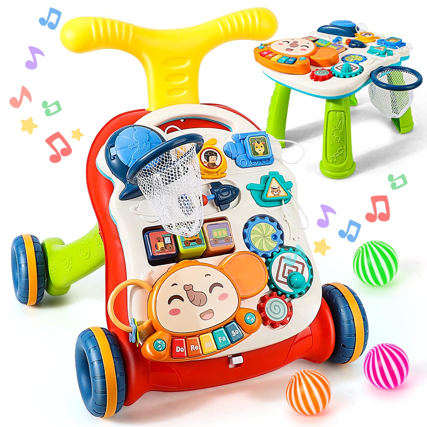 TOY Life 3 in 1 Baby Push Walker and Activity Center for boy, Sit to Stand Walker for Babies 6-12 Months, Baby Walking Toys with