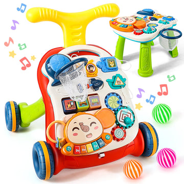 TOY Life 3 in 1 Baby Push Walker and Activity Center for boy, Sit to Stand Walker for Babies 6-12 Months, Baby Walking Toys with
