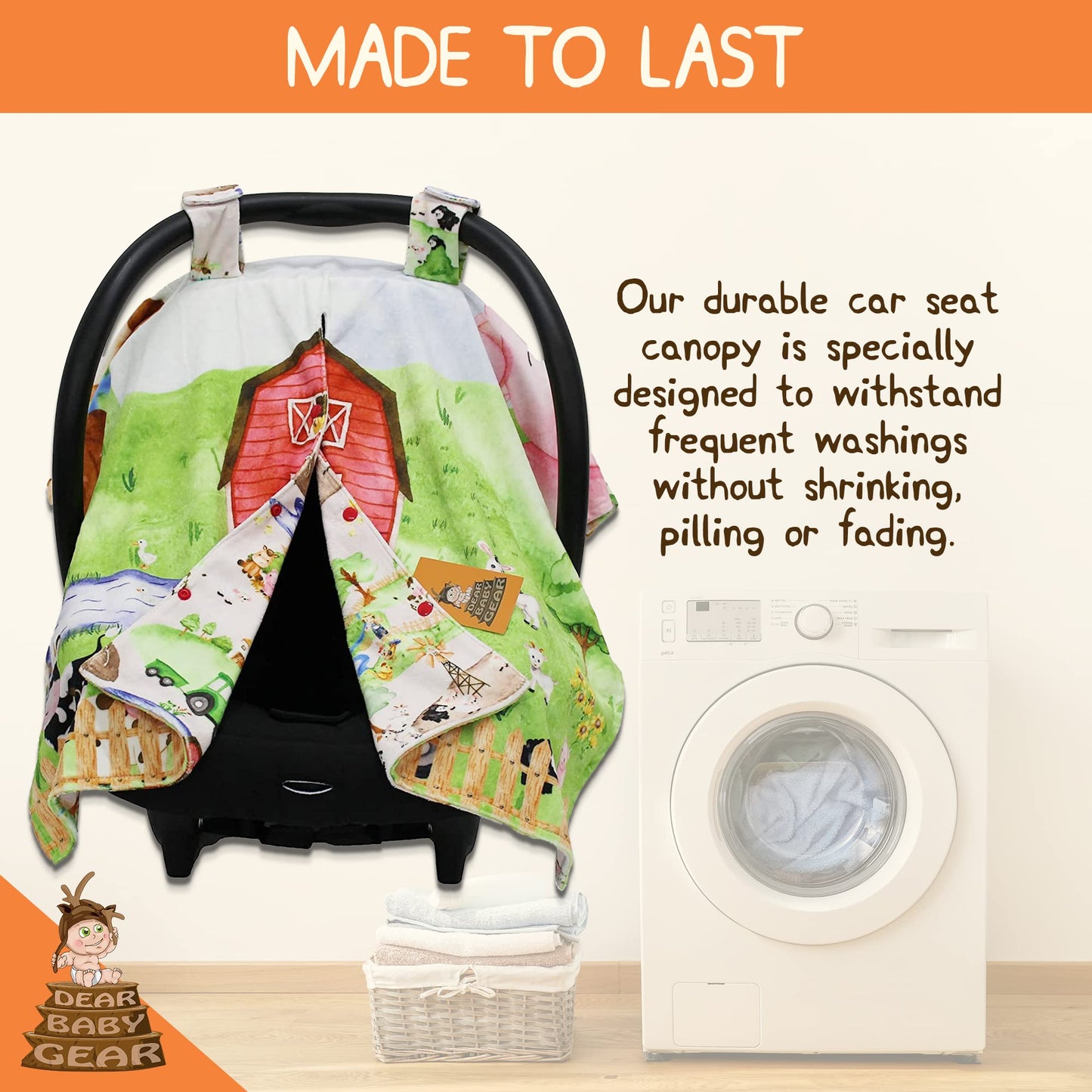 Dear Baby Gear Farm Life Baby Car Seat Canopy With Snap Button Peekaboo Barn Door Opening - Double Layered Lightweight Cover Kee