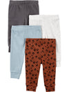Simple Joys By Carter'S Baby Girls' Textured Pants, Pack Of 4, Blue/Brown Animal Print/Dark Grey/White, 12 Months