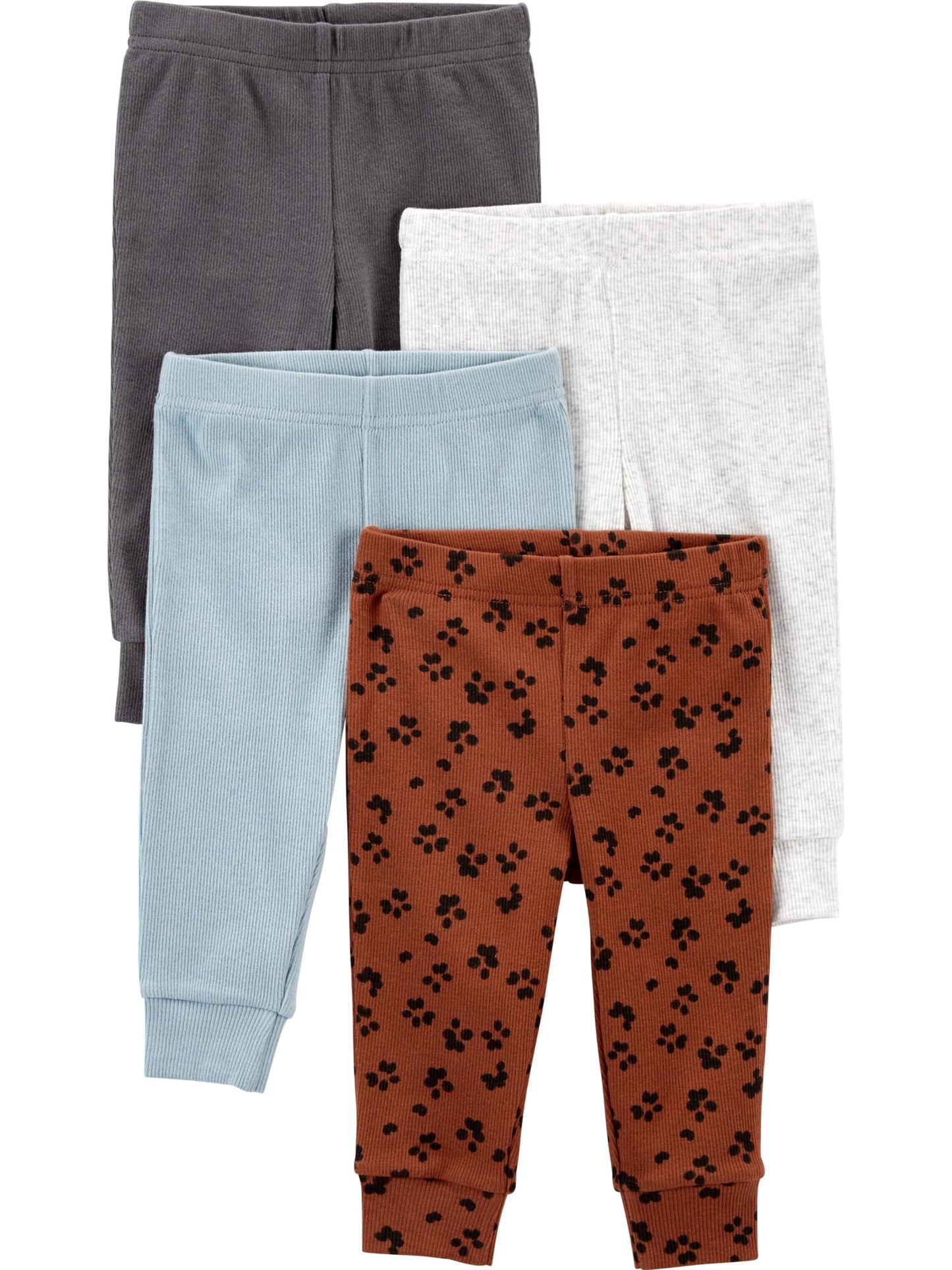 Simple Joys By Carter'S Baby Girls' 4-Pack Pant, Blue/Brown Animal Print/Dark Grey/White, Newborn