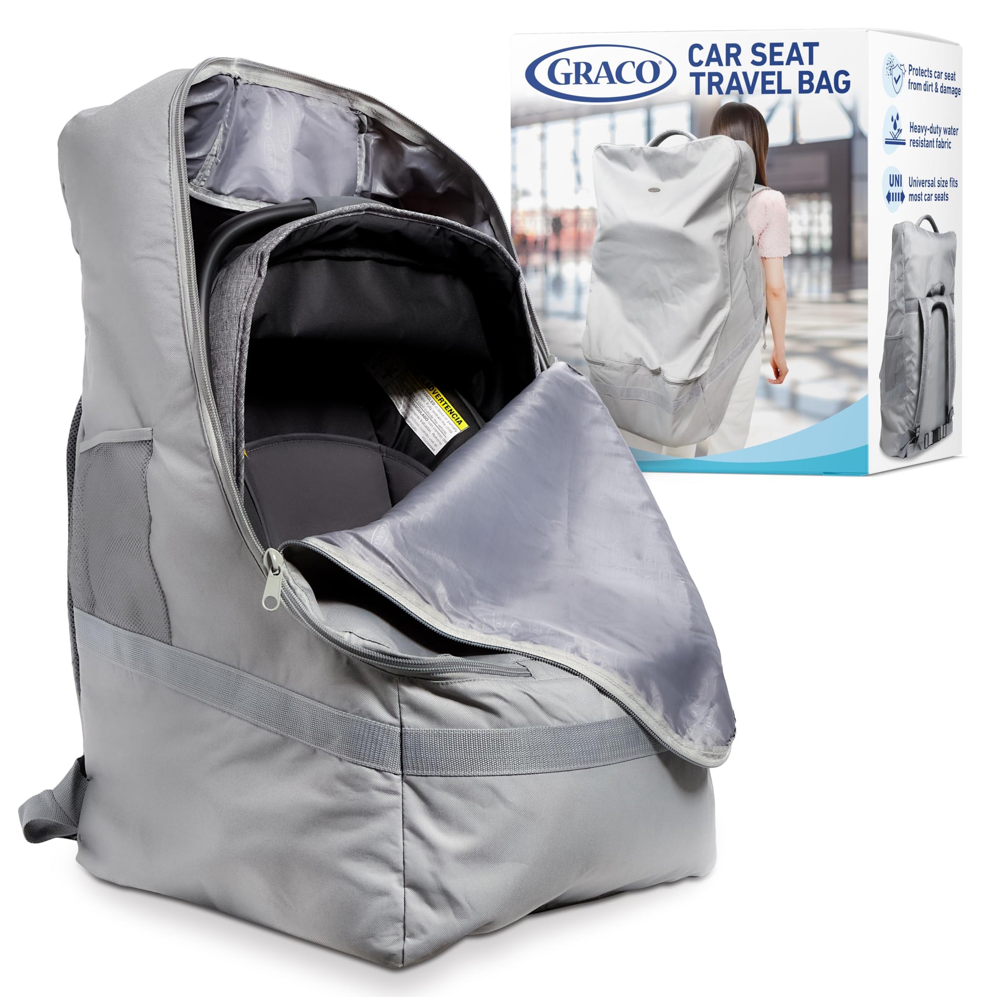 Graco Padded Car Seat Travel Bag & Infant Carrier Backpack, Durable Large Back Pack for Carseats & Booster Seats, Airport Gate C