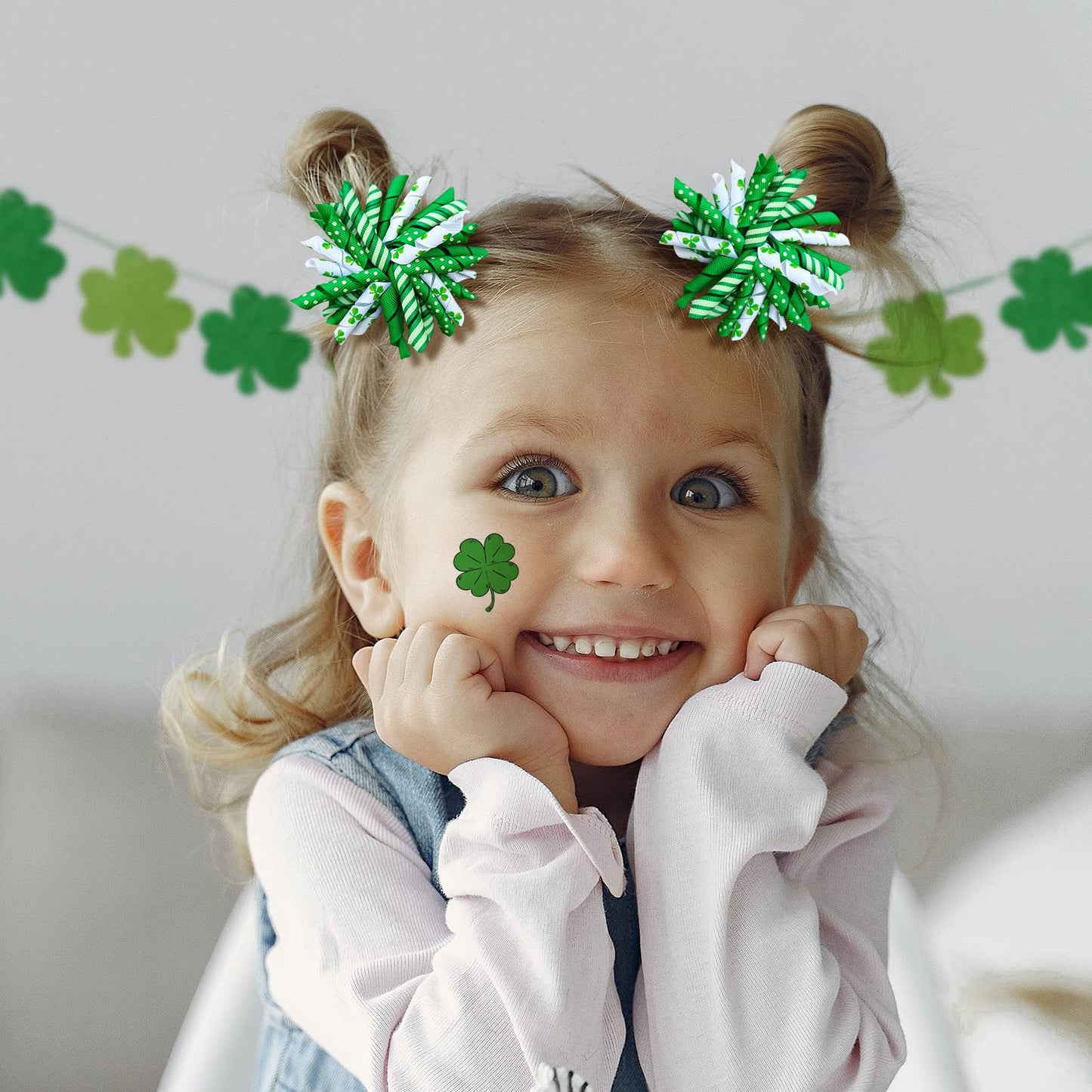 St Patricks Day Korker Hair Bow Clip 3'' Irish Green Shamrock Curly Corker Fireworks Alligator Barrette Toddler Baby Girls Kids