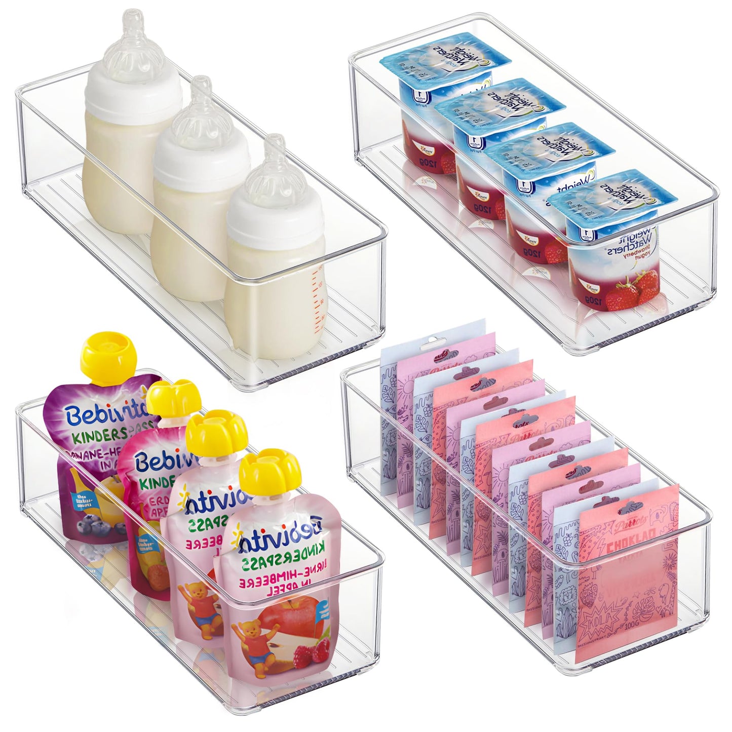4 PACK Breastmilk Freezer Storage Container, Clear Storge Bins for Breastmilk Storage Bags Freezing Resuable Plastic Milk Yogurt
