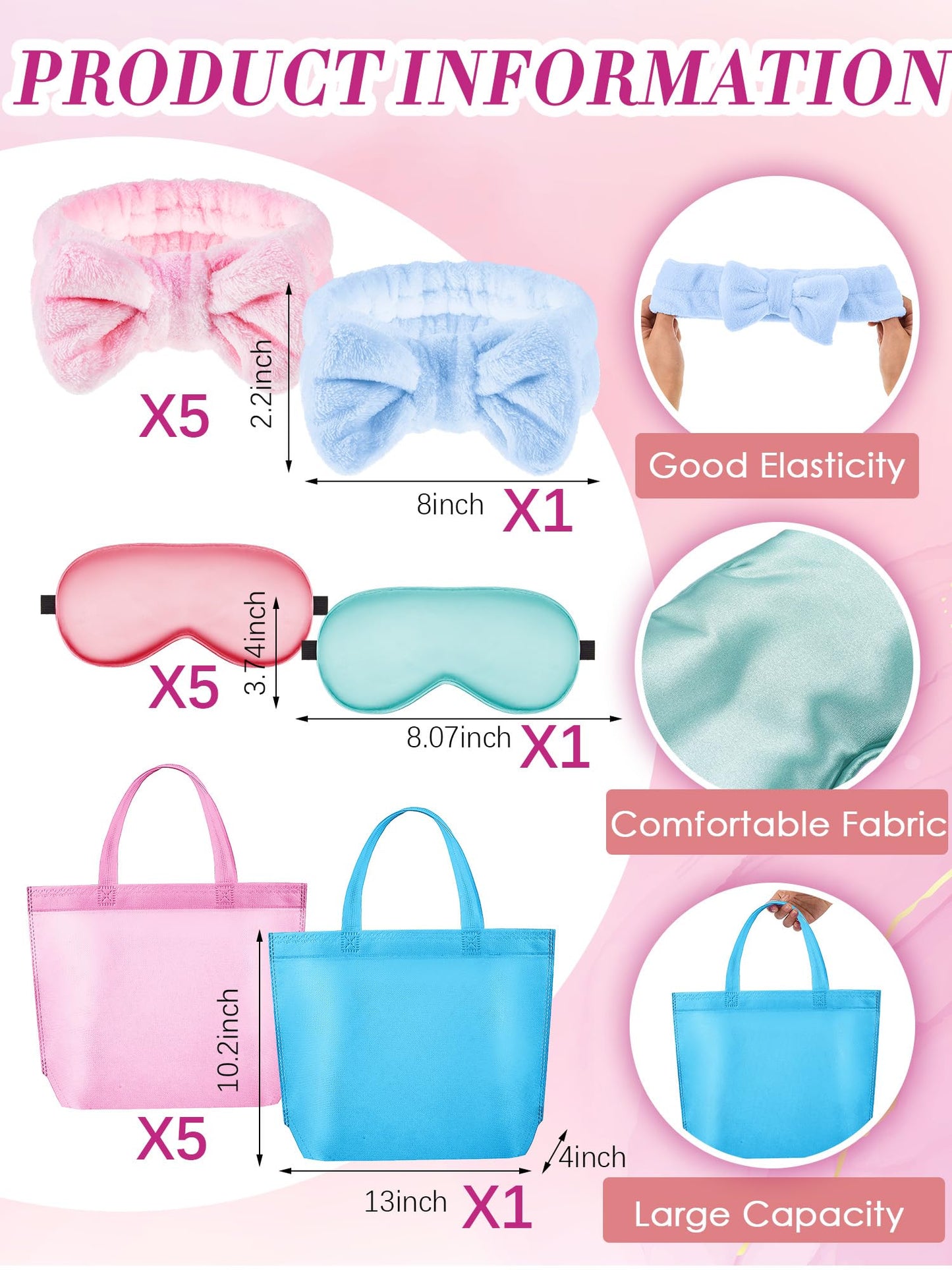 Sintuff 24 Pcs Kids Spa Party Supplies For Girls 6 Spa Party Robes 6 Tote Bags 6 Headbands 6 Eye Masks(Size 12,Sky Blue Birthday