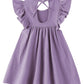 Lyxiof Toddler Baby Girl Cotton Linen Dress Ruffle Sleeve Halter Sleeveless Kids Casual Beach Dresses Purple 130Cm
