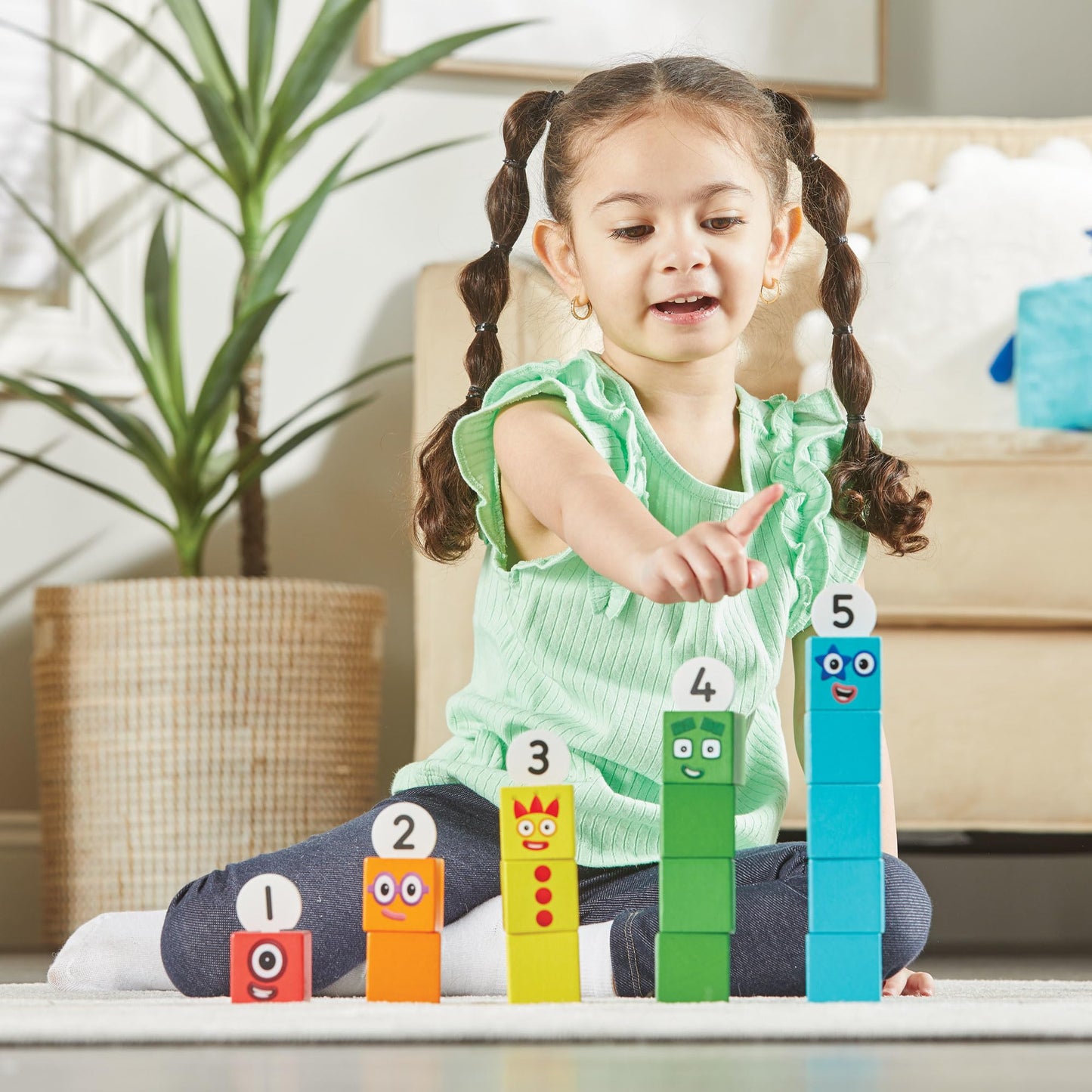 hand2mind Numberblocks One to Five Wooden Blocks, Wood Building Blocks for Toddlers 2-4 Years, Stacking Toys, Montessori Math Ma
