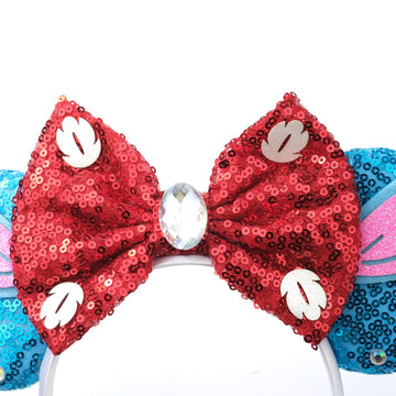 Foeran Mouse Ears Headbands - Light Blue Ears With Red Bow, One Size, Polyester, Hairband, For Little Kid Or Unisex, Cosplay Par