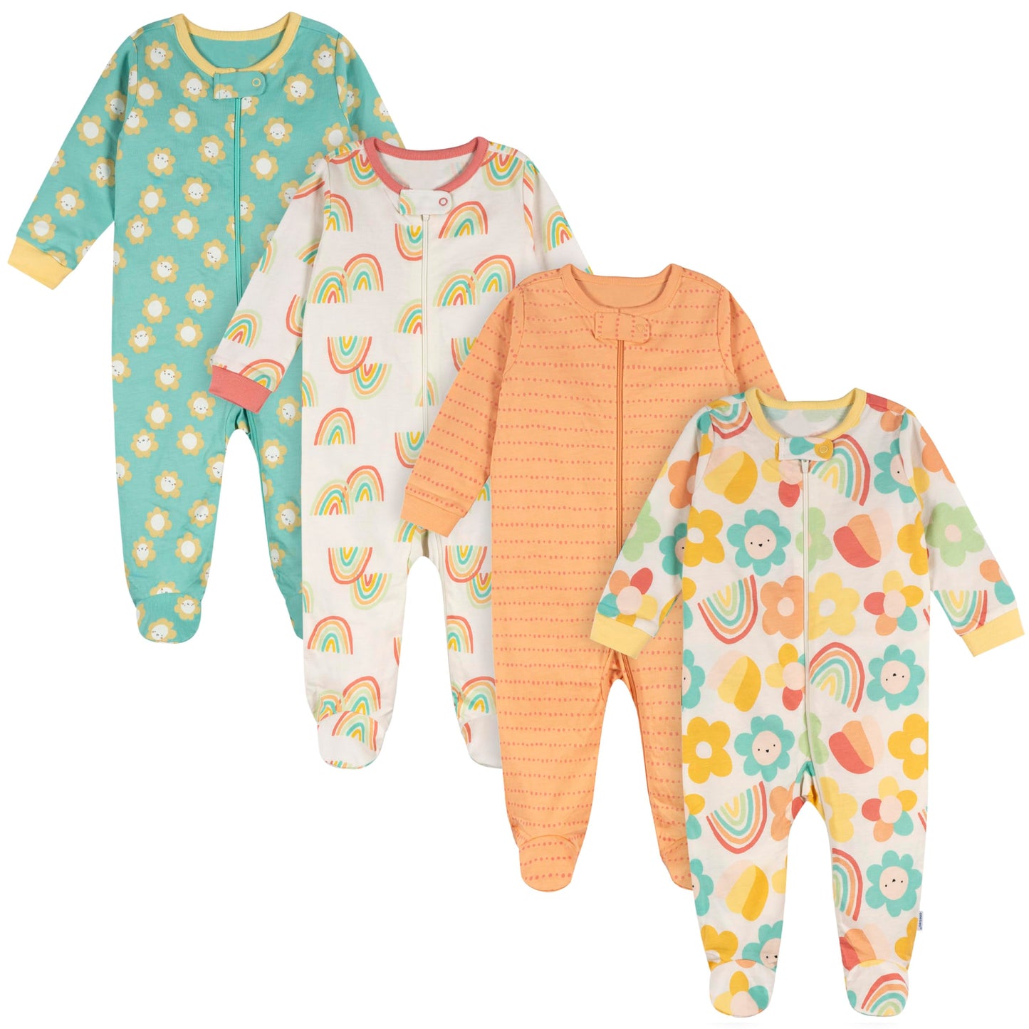 Onesies Brand baby-girls 4-pack Sleep N Play Footies Multi Pack, Flower Power, Newborn