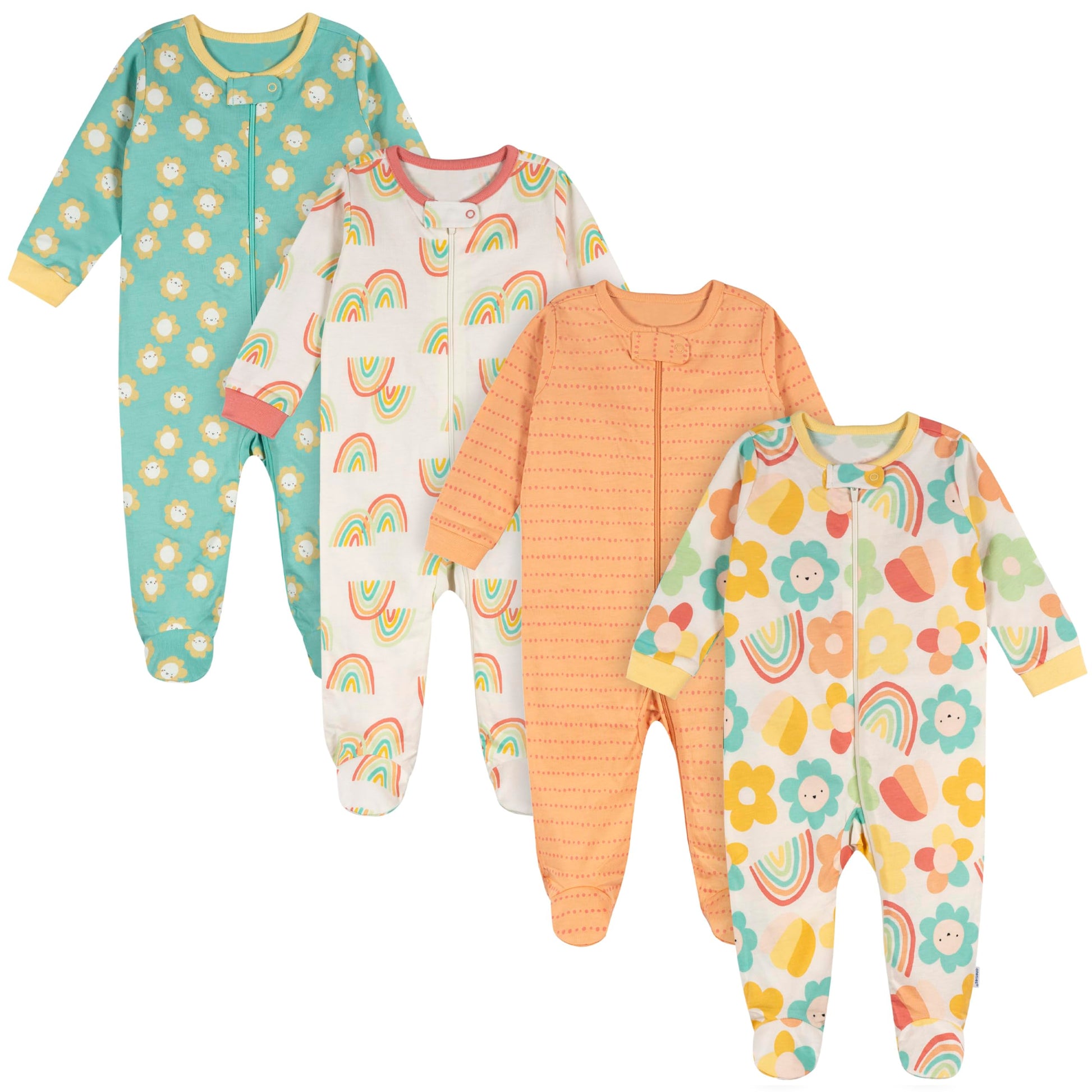 Onesies Brand baby-girls 4-pack Sleep N Play Footies Multi Pack, Flower Power, Newborn