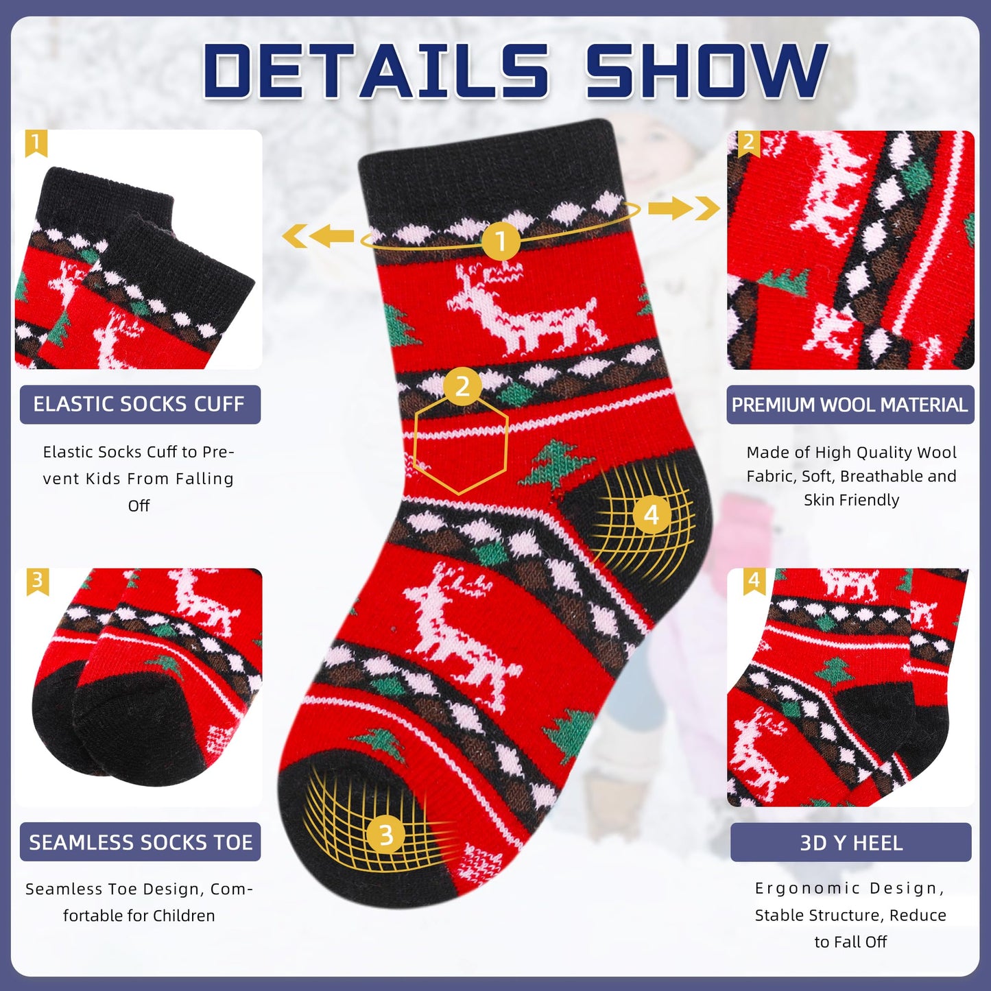 Eocom 6 Pairs Children'S Winter Warm Wool Animal Crew Socks Kids Boys Girls Socks (6 Pairs Christmas Deer, 8-12 Years)