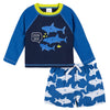 Gerber Baby Boy'S Toddler Long Sleeved Rashguard Swim Bathing Suit Set, Blue And White Sharks, 12 Months