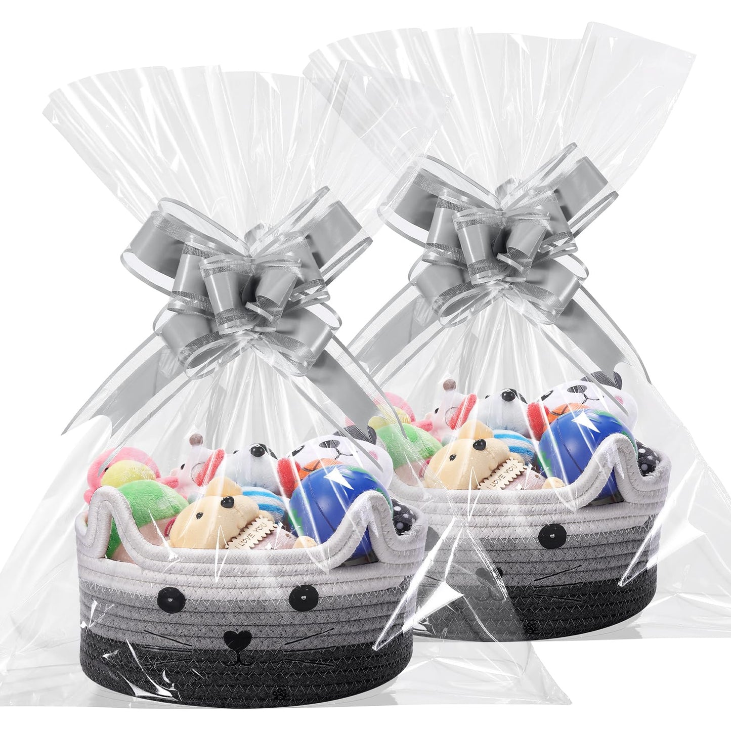 Zopeal 2 Pack Woven Basket with Gift Bags and Ribbons, Cat Rope Graduation Gift Basket Empty for Baby Shower Cat Toys Graduation